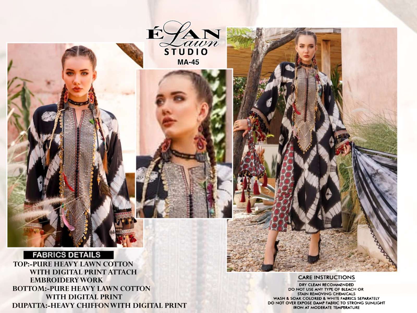 ELAN LAWN STUDIO MA-45 PURE HEAVY  COTTON EMBROIDERY PAKISTANI DRESSES-00245