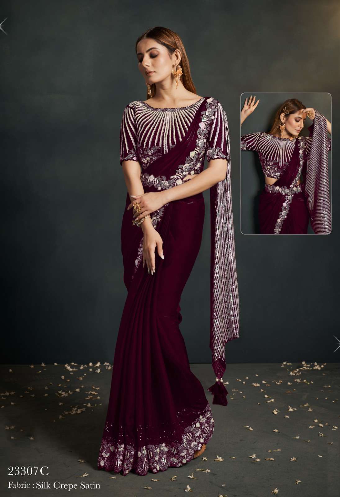 ENIGMA BY MAHOTSAV DESIGNER FANCY SATIN CREPE SILK PRINTED SAREES-00276