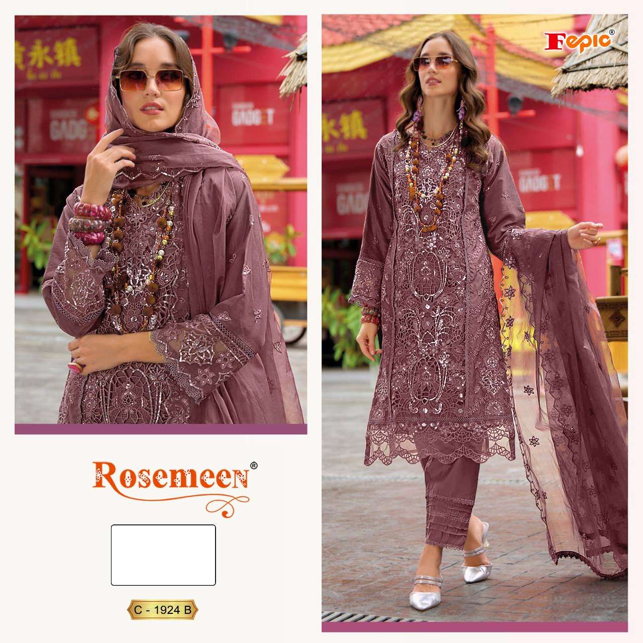 FEPIC ROSEMEEN C-1924 PURE HEAVY ORGANZA EMBROIDERY PAKISTANI DRESSES-00201