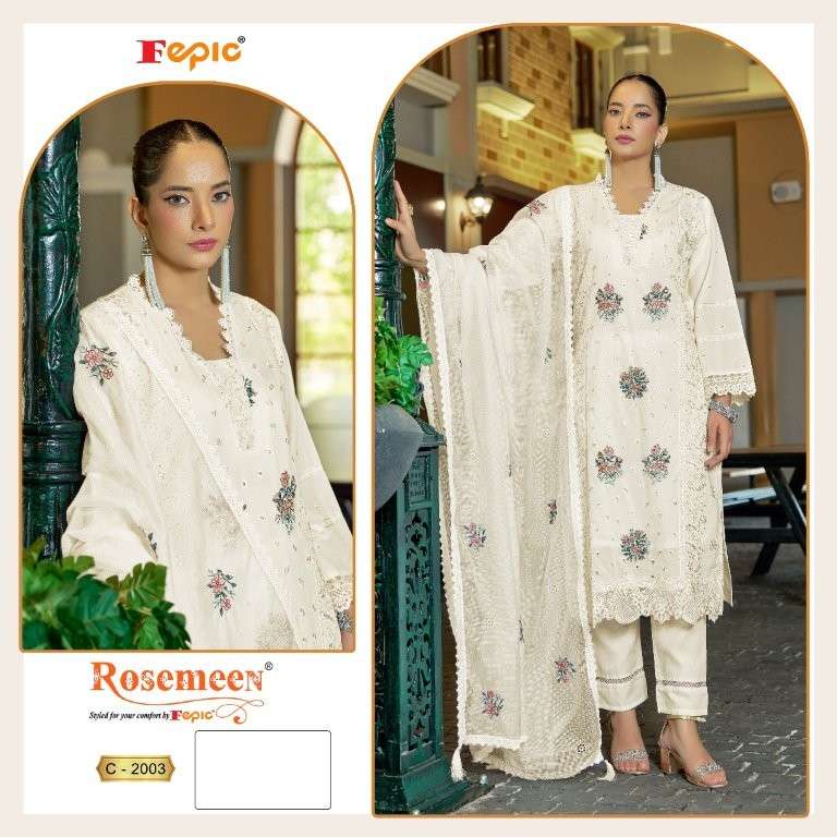 FEPIC ROSEMEEN C-2003 HEAVY EMBROIDERY CAMBRIC COTTON PAKISTANI DRESSES-00201