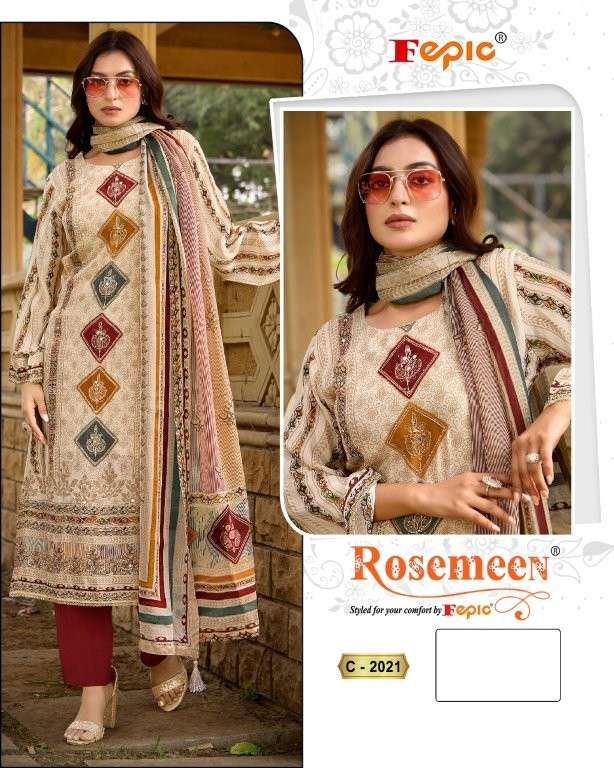 FEPIC ROSEMEEN C-2021 PURE CREPE PRINTED PAKISTANI DRESS-00201