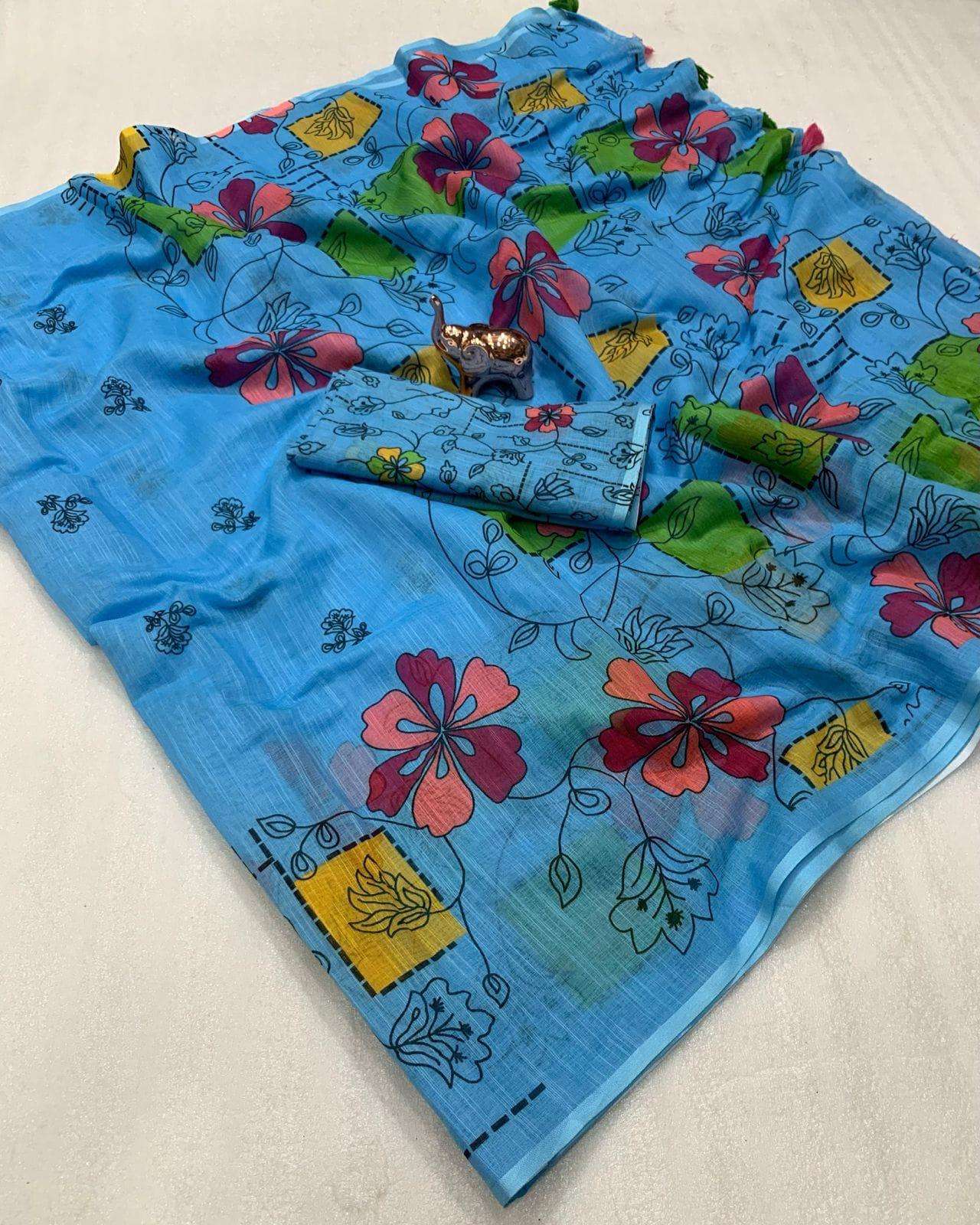 FLOWER LENIN-HIT BY ASLIWHOLESALE DESIGNER PURE SOFT LENIN SAREES-00279