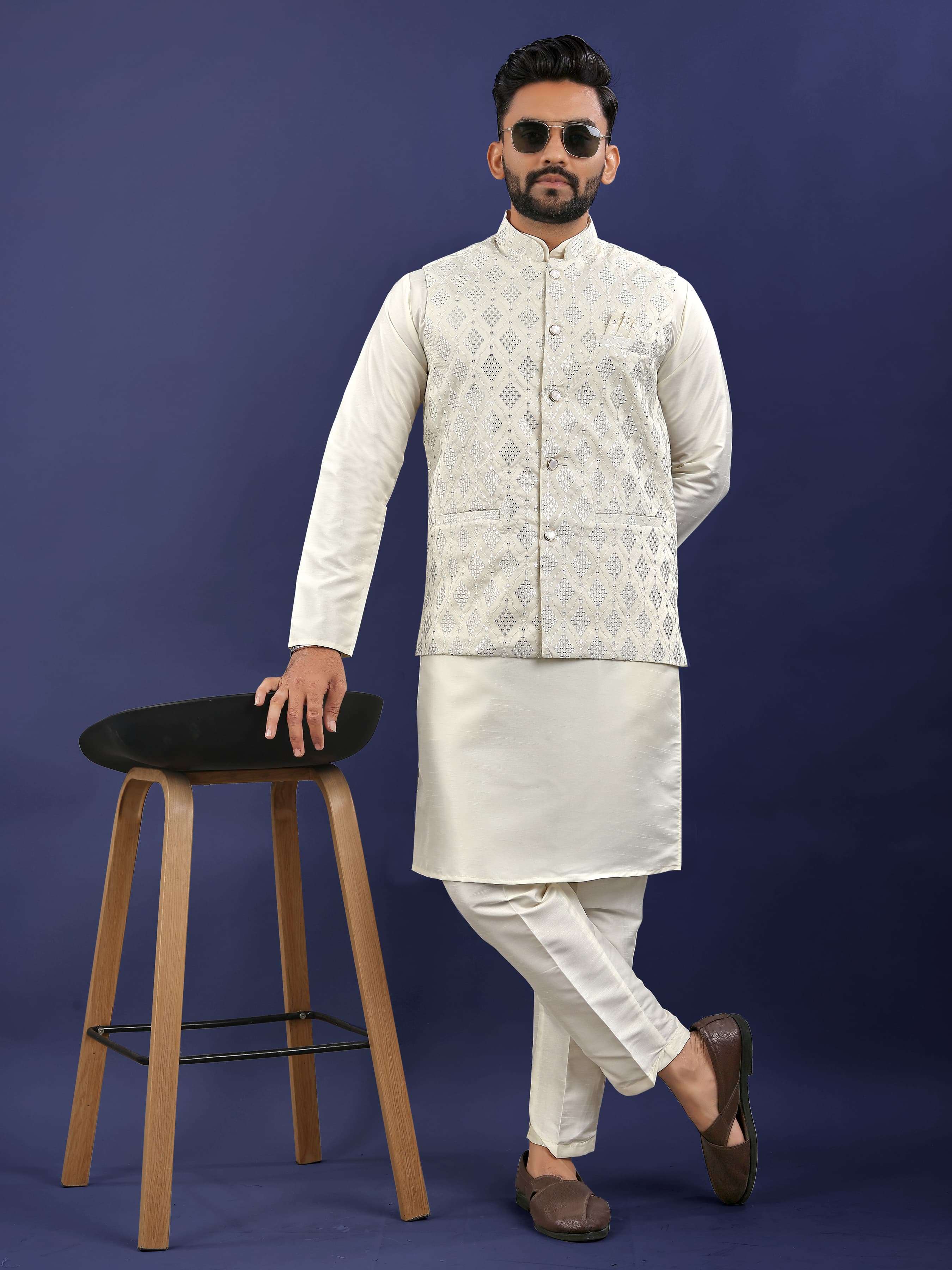 G3 ROYAL BY ASLIWHOLESALE DESIGNER PURE SILK MENS KURTA-00179