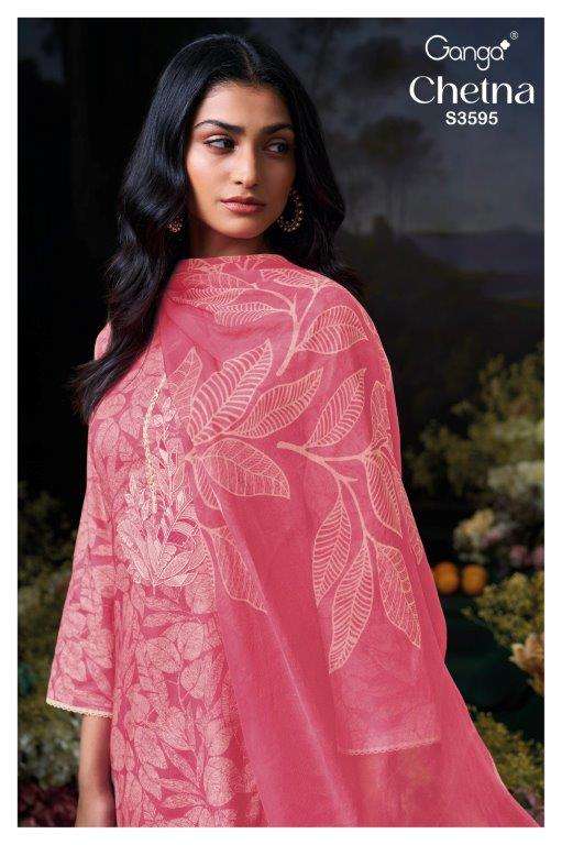 GANGA FASHION CHETNA S3595-A TO S3595-D SERIES PURE COTTON PRINTED EMBROIDERY DRESSES-00252
