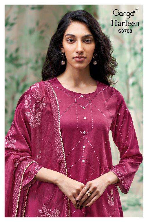 GANGA FASHION HARLEEN S3708-A TO S3708-D SERIES PURE COTTON PRINTED EMBROIDERY DRESSES-00252