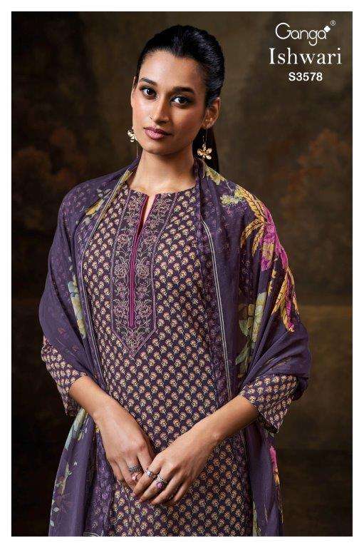 GANGA FASHION ISHWARI S3578-A TO S3578-D SERIES PURE COTTON PRINTED EMBROIDERY DRESSES-00252
