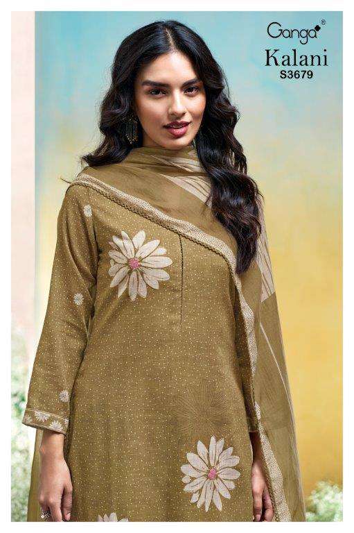 GANGA FASHION KALANI S3679-A TO S3679-D SERIES PURE COTTON PRINTED EMBROIDERY DRESSES-00252