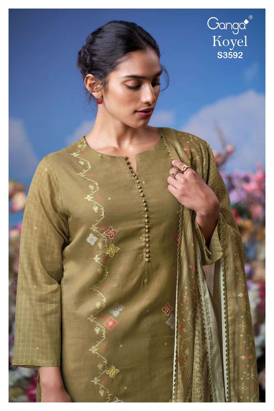GANGA FASHION KOYEL S3592-A TO S3592-D SERIES PURE COTTON PRINTED EMBROIDERY DRESSES-00252