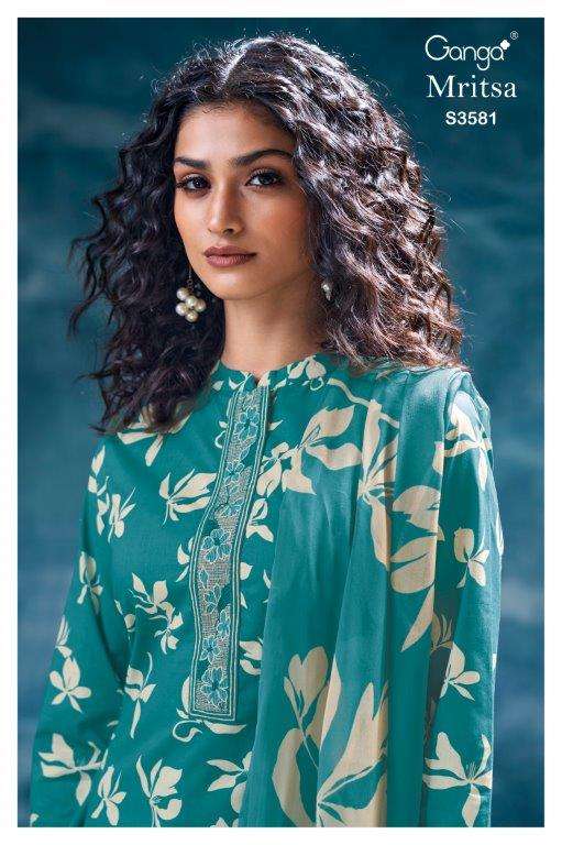GANGA FASHION MRITSA S3581-A TO S3581-D SERIES PURE COTTON PRINTED EMBROIDERY DRESSES-00252