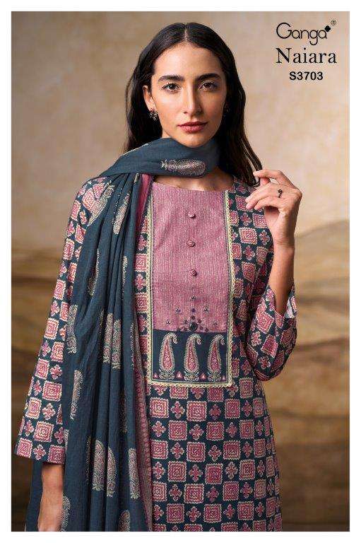 GANGA FASHION NAIARA S3703-A TO S3703-D SERIES PURE COTTON PRINTED EMBROIDERY DRESSES-00252