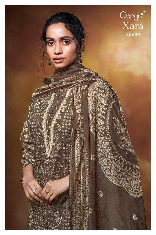 GANGA FASHION XARA S3634-A TO S3634-D SERIES PURE COTTON PRINTED EMBROIDERY DRESSES-00252