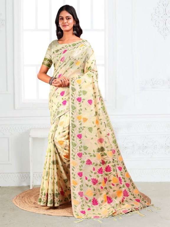 GULBAHAR BY ASLIWHOLESALE DESIGNER PURE LIENEN COTTON PRINTED SAREES-00281