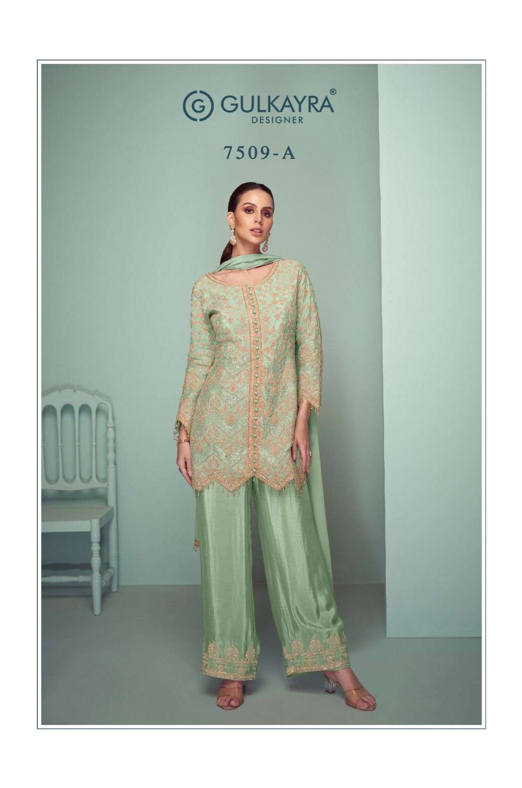 GULKAYRA CROWN PLATINUM COLOURS PURE CHINON EMBROIDERY DRESSES-00150