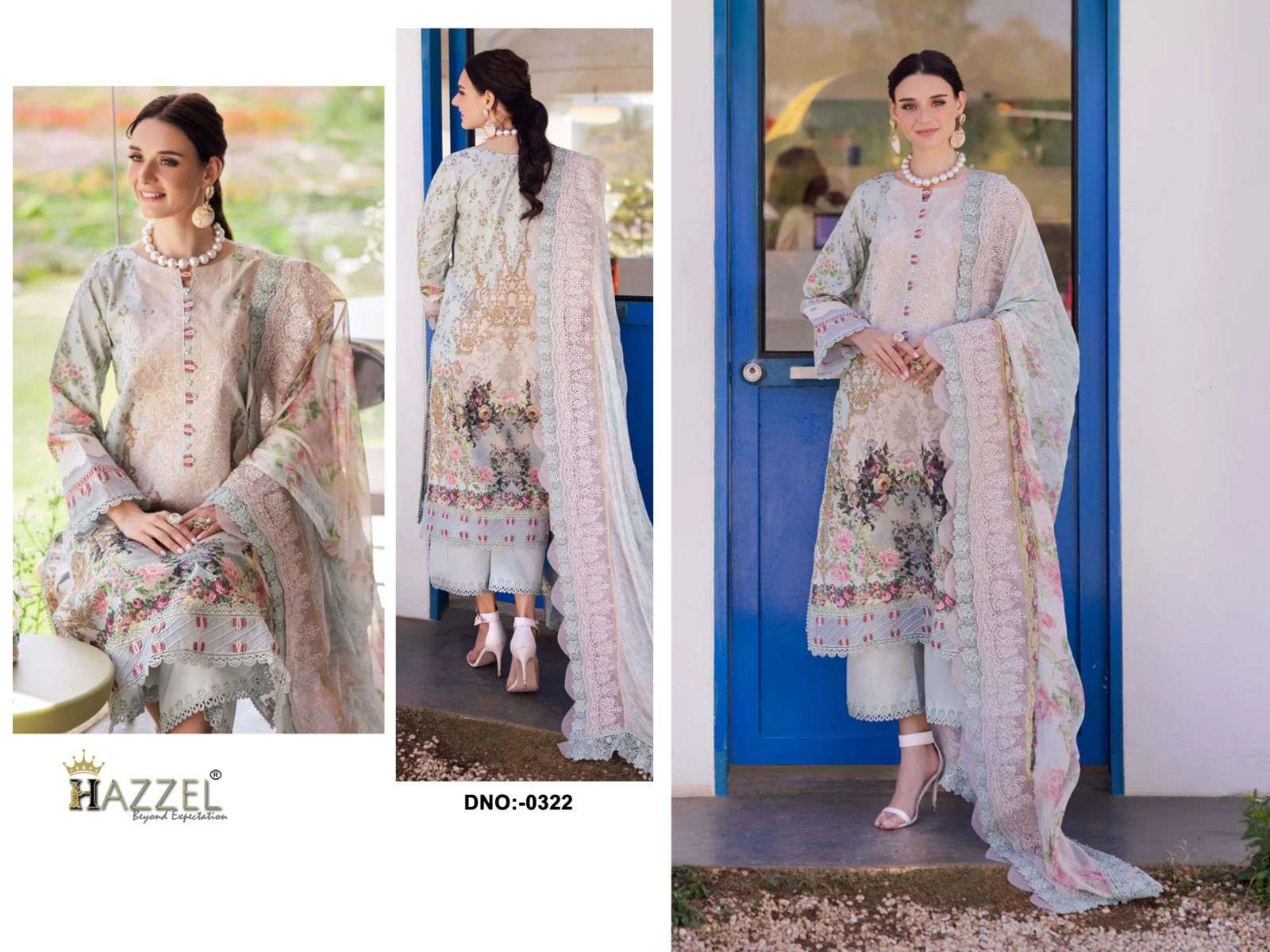 HAZZEL 322 COLOUR HEAVY EMROIDERY COTTON PRINTED PAKISTANI DRESS-00071