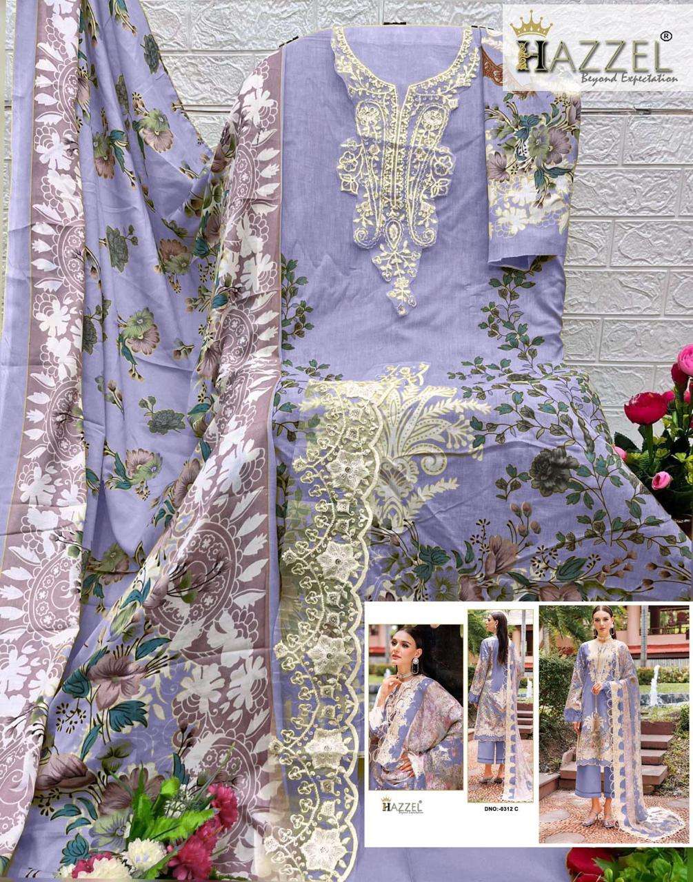 HAZZEL NEEDLE WONDER 325 COLOUR HEAVY EMROIDERY COTTON PRINTED PAKISTANI DRESSES-00071