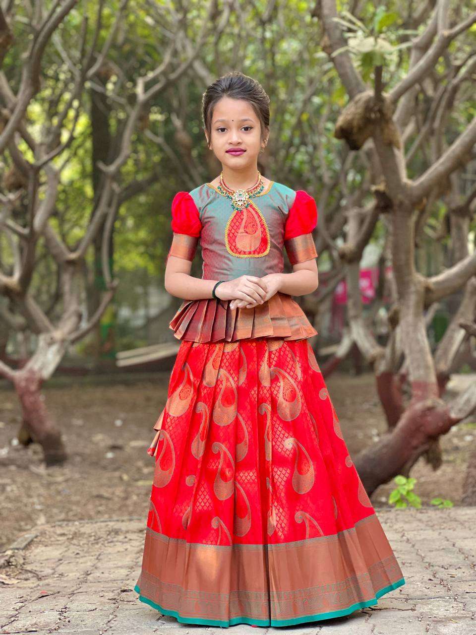 97 SERIES BY ASLIWHOLESALE DESIGNER PURE JACQUARD EMBROIDERY PRINTED KIDS LEHENGAS -00293