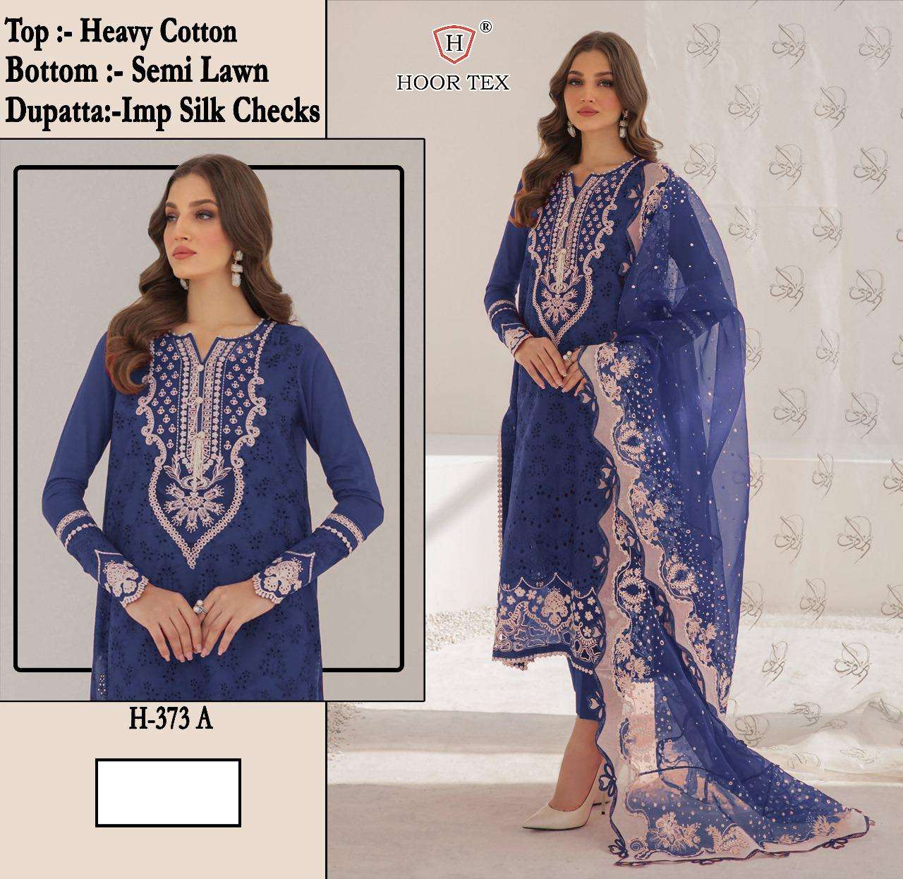 HOOR TEX H-373 HIT DESIGN PURE HEAVY COTTON EMBROIDERY PAKISTANI DRESSES-00020