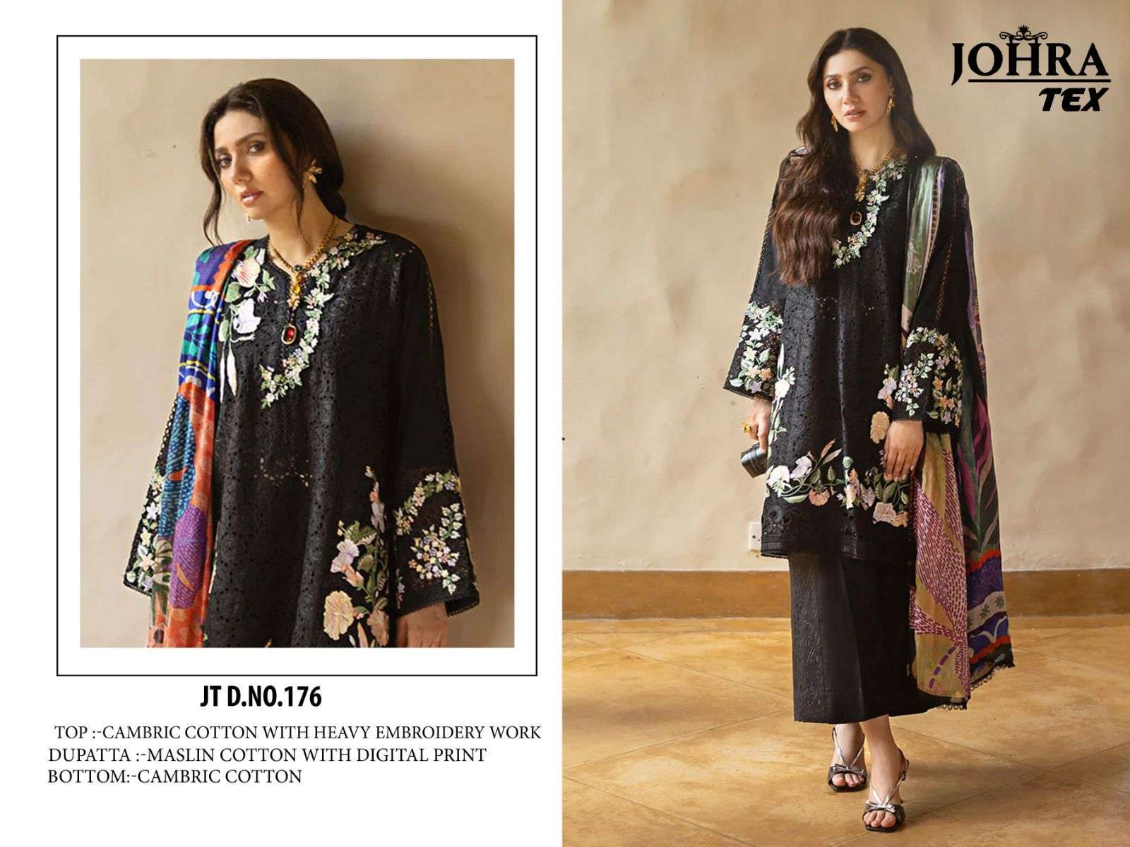 JHORA TEX JT-176 PURE CAMBRIC COTTON EMBROIDERY PAKISTANI DRESS-00071
