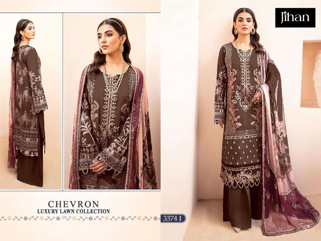 JIHAN CHEVRON 3374 COLOURS PURE HEAVY LAWN COTTON EMBROIDERY PAKISTANI DRESSES-00062
