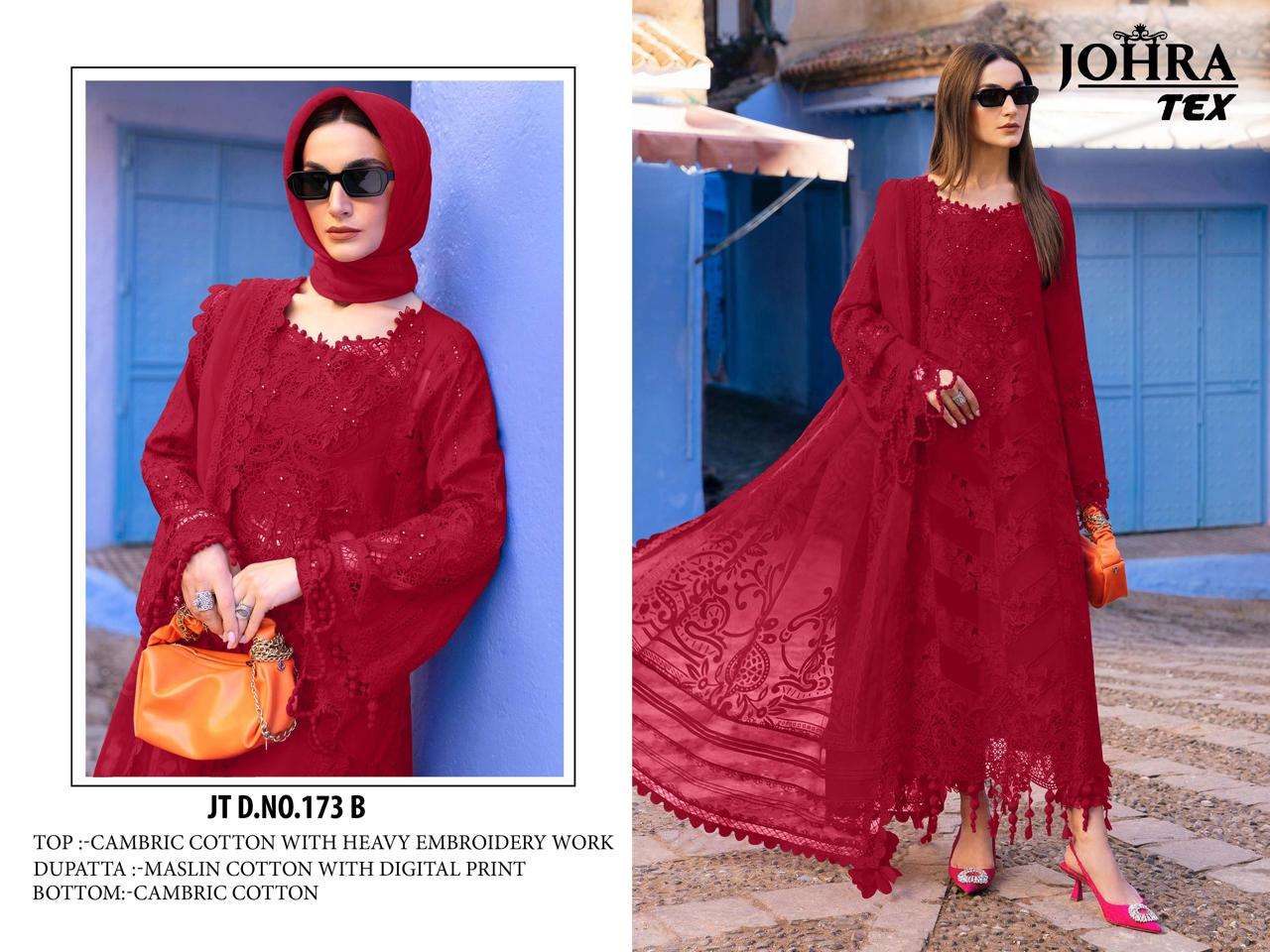 JOHRA TEX JT-173 HEAVY EMBROIDERY CAMBRIC COTTON PAKISTANI DRESSES-00071