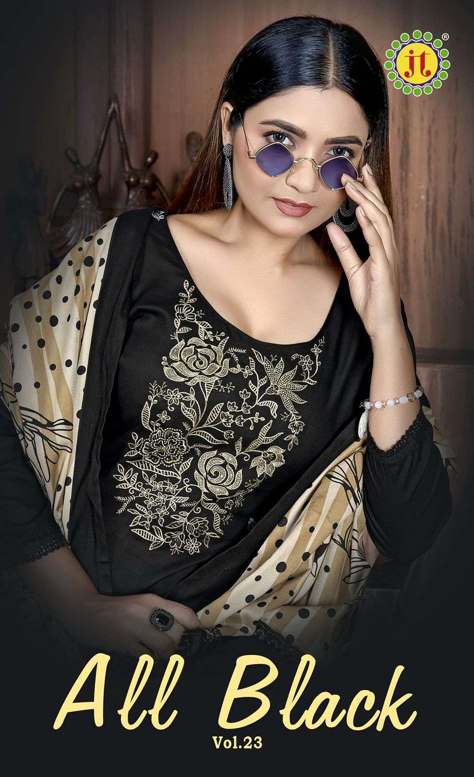 JT TEXTILE ALL BLACK VOL-23  PURE RAYON EMBROIDERY PAKISTANI DRESSES-00201