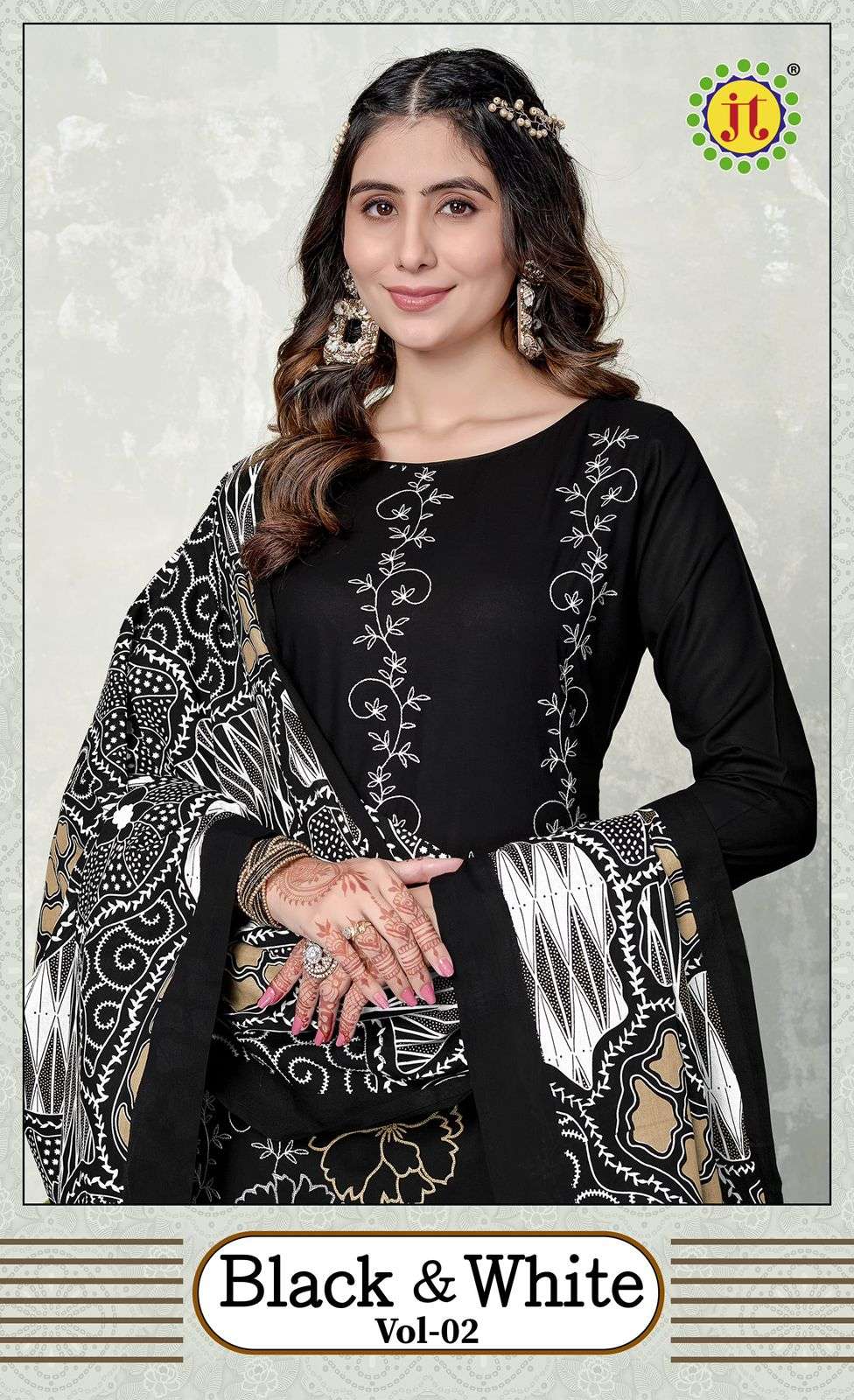 JT TEXTILE BLACK AND WHITE VOL-02 PURE RAYON EMBROIDERY PAKISTANI DRESSES-00201
