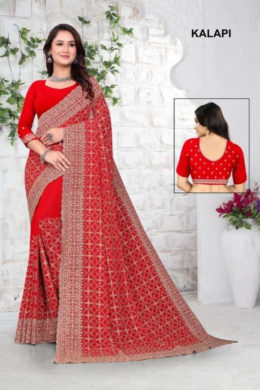 KALAPI COLOUR BY ASLIWHOLESALE DESIGNER PURE GEORGETTE EMBROIDERY SAREES-00103