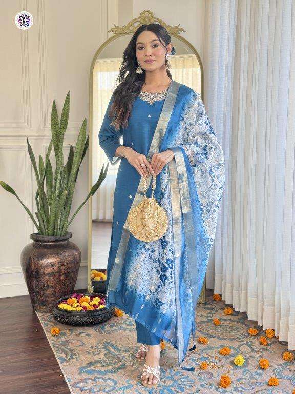 KF-217 BY ASLIWHOLESALE DESIGNER PURE VISCOSE CHANDERI EMBROIDERY DRESSES-00096