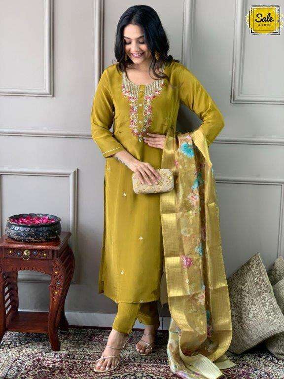 KF-4006 BY ASLIWHOLESALE DESIGNER PURE VISCOSE CHANDERI EMBROIDERY DRESSES-00096
