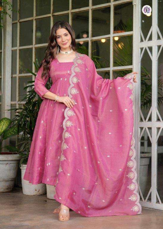 KF-5020 BY ASLIWHOLESALE DESIGNER PURE SILK CHANDERI EMBROIDERY DRESSES-00096