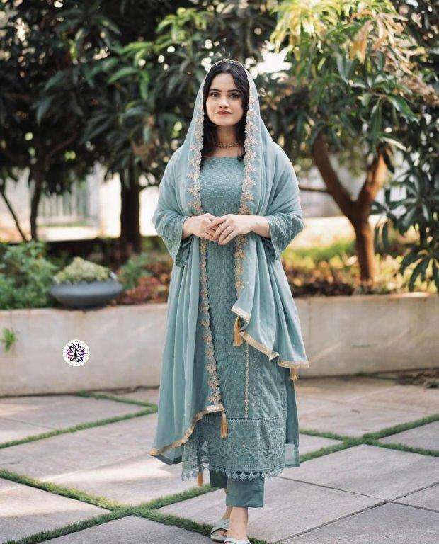 KF-5021 BY ASLIWHOLESALE DESIGNER PURE GEORGETTE EMBROIDERY DRESSES-00096