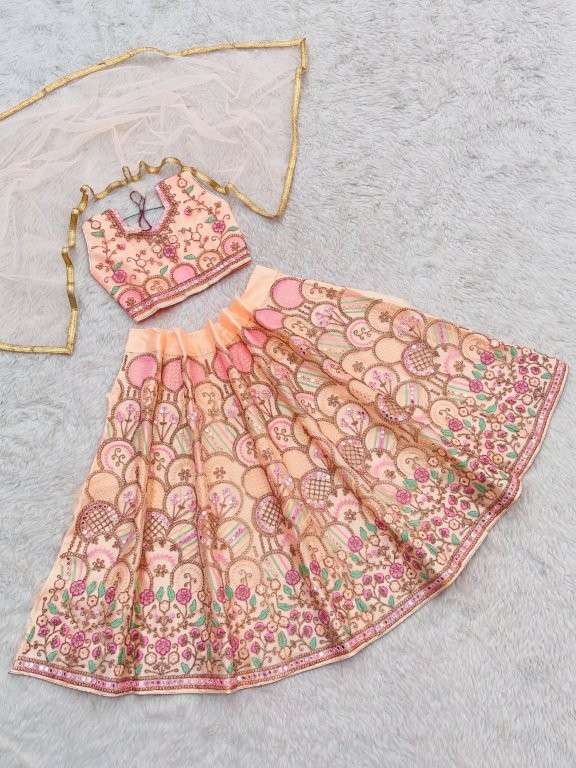 KIDS LEHENGA VOL-16 BY ASLIWHOLESALE DESIGNER PURE NET EMBROIDERY KIDS LHENGAS-00029