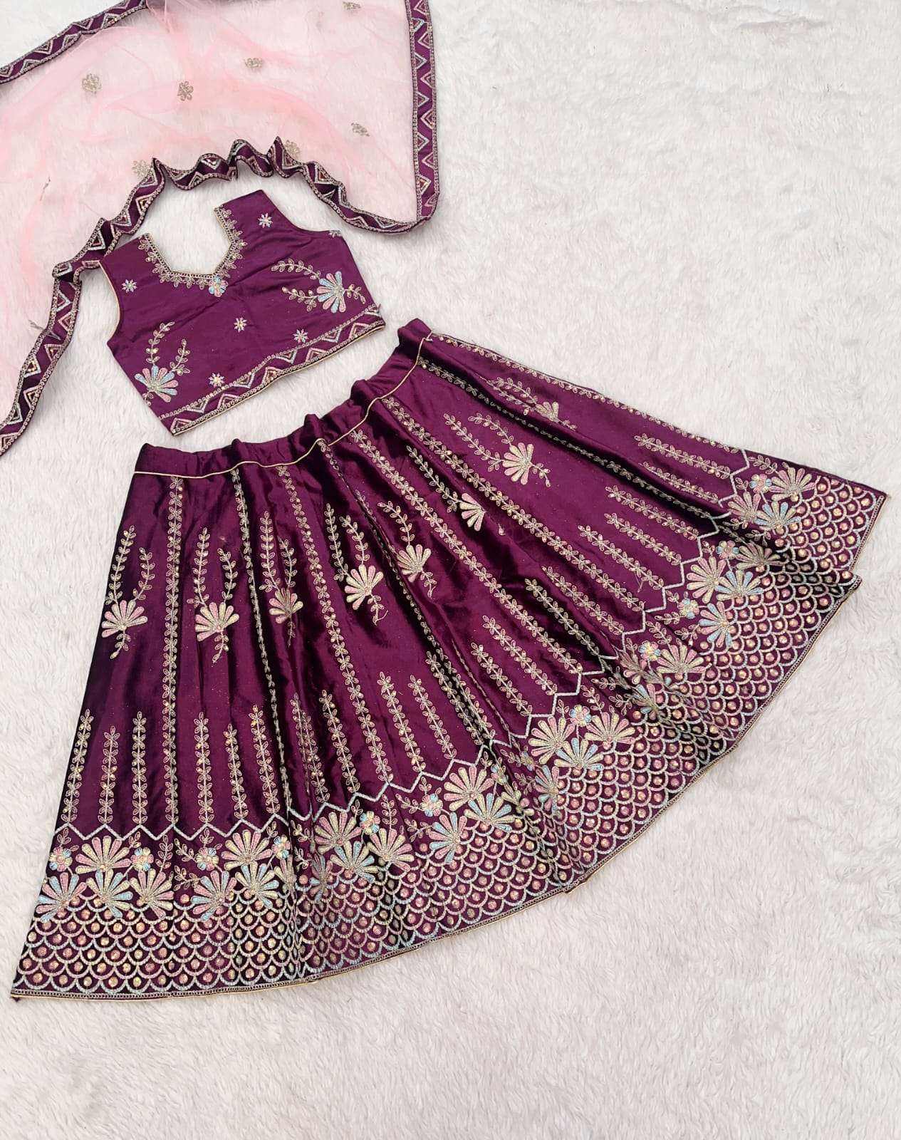 KIDS LEHENGA VOL-19 BY ASLIWHOLESALE DESIGNER PURE VELVET EMBROIDERY KIDS LEHENGA-00029
