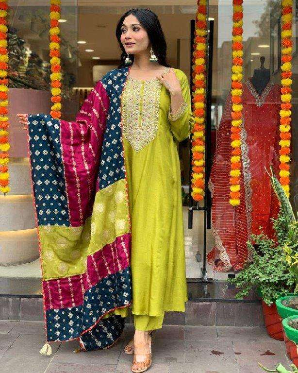 KRITI BY ASLIWHOLESALE DESIGNER PURE VISCOSE CHANDERI EMBROIDERY DRESSES-00264