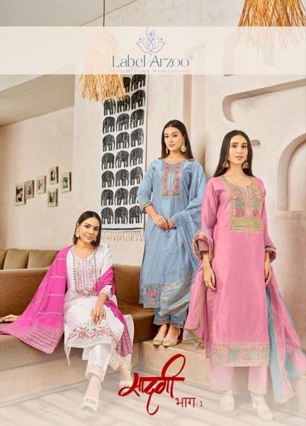 LABEL ARZOO SAADGI BHAG VOL-01 PURE CHANDERI DRESSES-00014