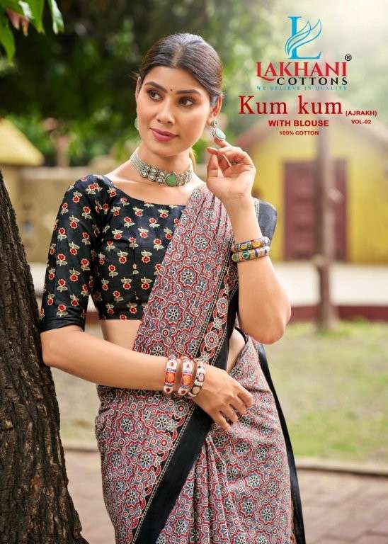 LAKHANI KUM KUM AJRAKH VOL-02 201 TO 210 SERIES PURE COTTON PRINTED SAREES-00015