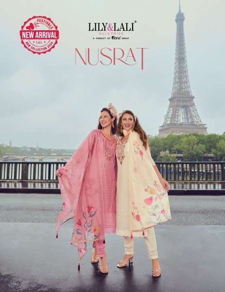 LILY AND LALI NUSRAT PURE CHANDERI HAND WORK EMBROIDERY DRESSES-00028