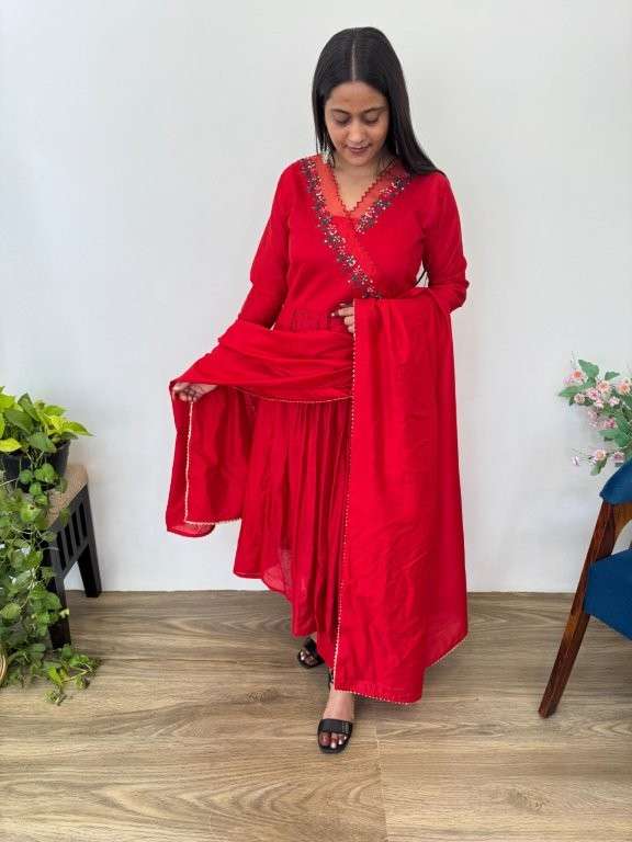MADHULIKA DN-474 BY ASLIWHOLESALE DESIGNER PURE COTTON CHANDERI EMBROIDERY PRINTED DRESSES-00232