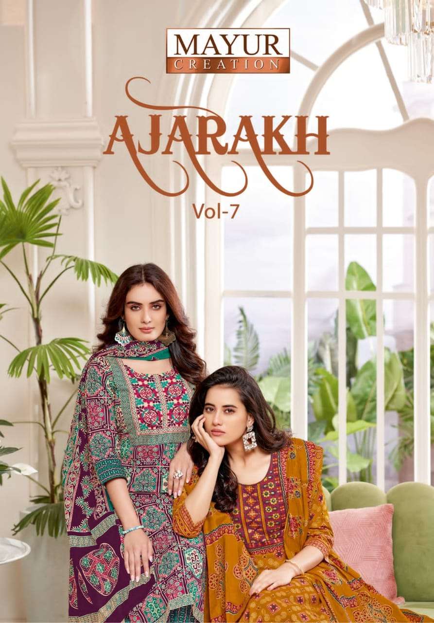   MAYUR CREACTION AJARAKH VOL-7 7001 TO 7010 SERIES PURE COTTON PRINTED DRESSES-00015