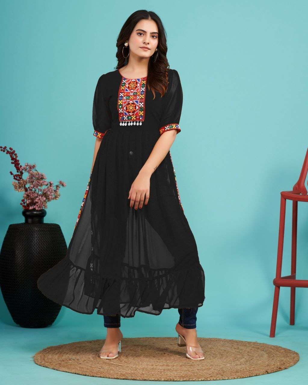 MC-1007 BY ASLIWHOLESALE DESIGNER FAUX GEORGETTE EMBROIDERY PRINTED KURTIS-00249