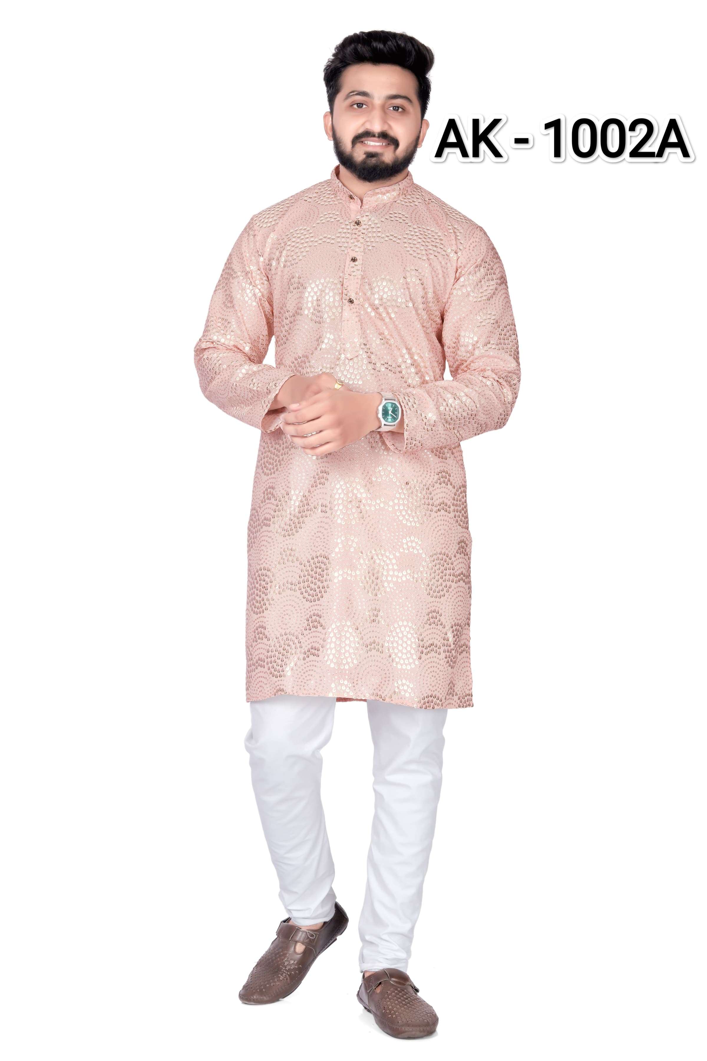 MENS KURTA VOL-2 BY ASLIWHOLESALE DESIGNER PURE GEORGETTE SEQUENCE WORK MENS KURTA-00029