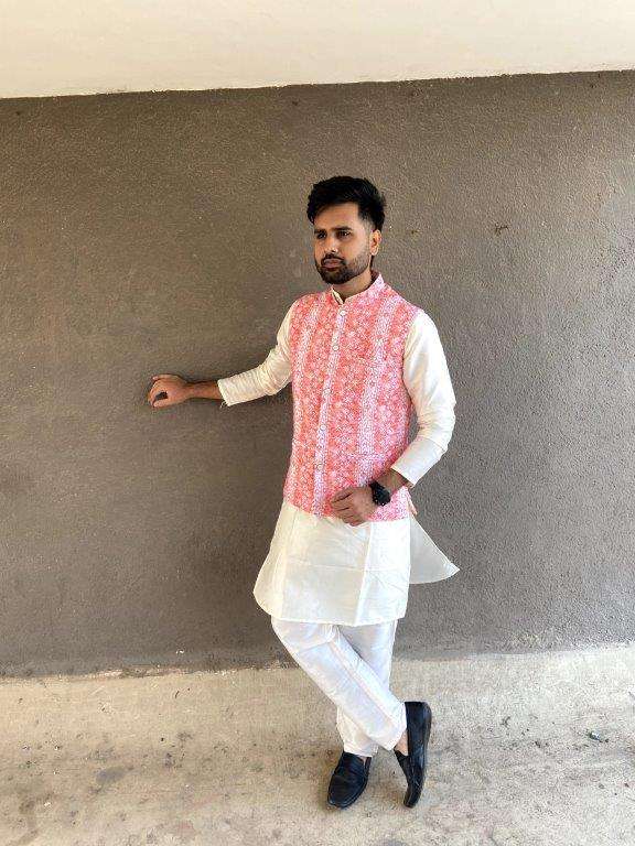 MERAKI  BY ASLIWHOLESALE DESIGNER PURE PREMIUM SILK MENS KURTA- 00179