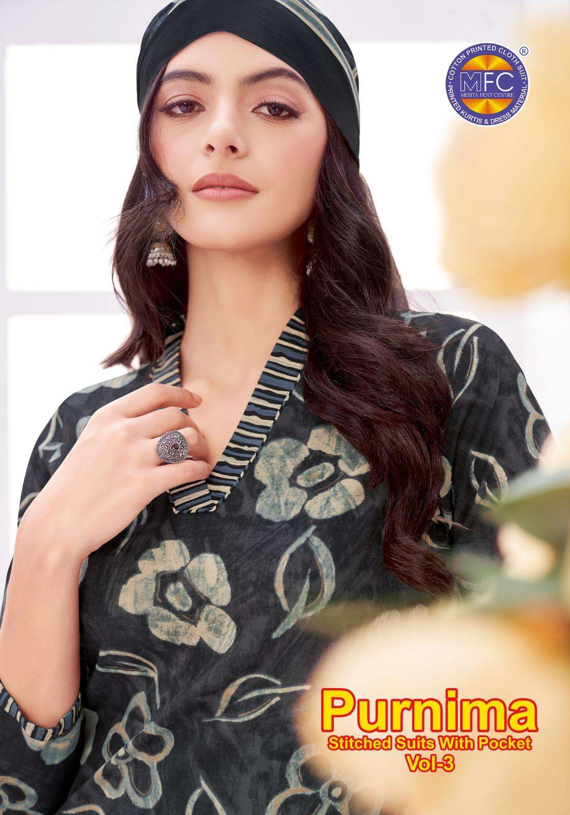MFC PURNIMA VOL-3 3001 TO 3012 SERIES PURE COTTON PRINTED DRESSES-00015