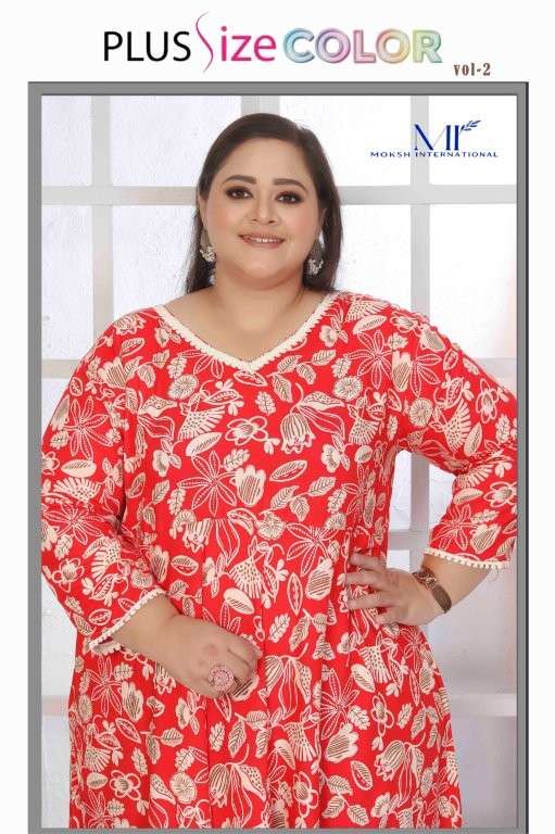 MOKSH INTERNATION PLUS SIZE COLOUR VOL-2 8660 TO 8662 SERIES PURE RAYON PRINTED KURTIS-00154