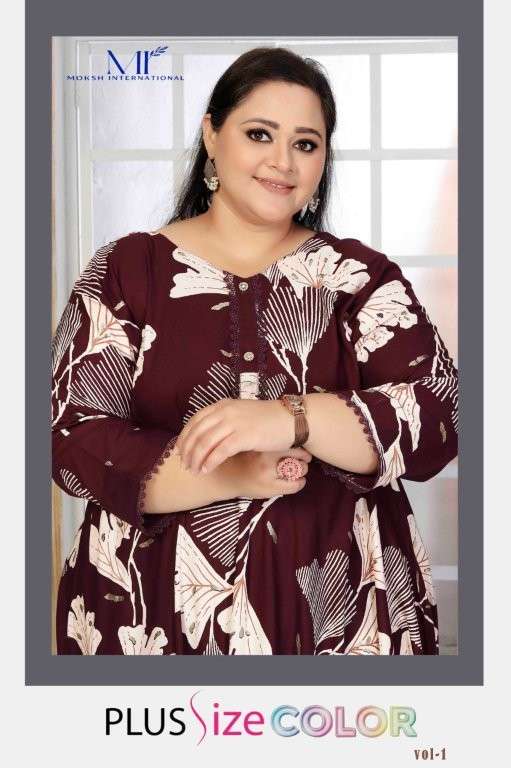 MOKSH INTERNATIONAL PLUS SIZE COLOUR VOL-1 8657 TO 8659 SERIES PURE RAYON PRINTED KURTIS-00154