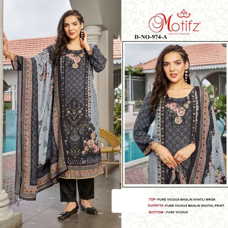 MOTIFZ 974 COLOUR HEAVY VISCOSE MUSLIN PRINTED PAKISTANI DRESSES-00201