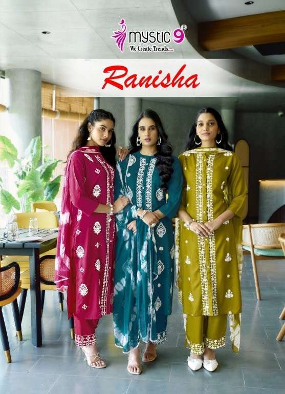MYSTIC9 RANISHA VOL-01 PURE RAYON EMBROIDERY DRESSES-00140