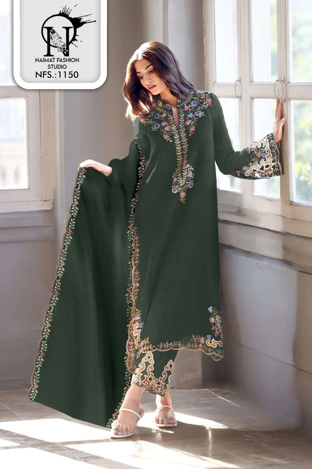 NAIMAT FASHION STUDIO NFS-1150 SERIES PURE FOX BLOOMING EMBROIDERY PRINTED PAKISTANI DRESSES-00088