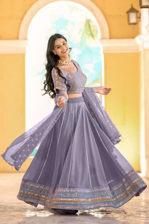 NAVRATRI VOL-1 BY ASLIWHOLESALE DESIGNER PURE FAUX GEORGETTE EMBROIDERY PRINTED LEHENGAS-00029