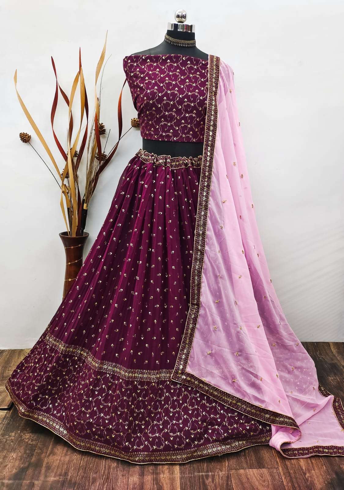 NAVRATRI VOL-5 BY ASLIWHOLESALE DESIGNER PURE FAUX GEORGETTE EMBROIDERY LEHENGAS-00029